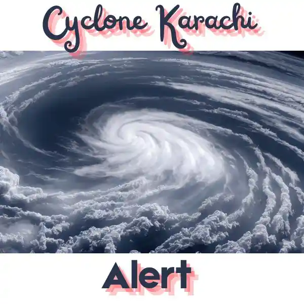 Cyclone Karachi with picture of cyclone